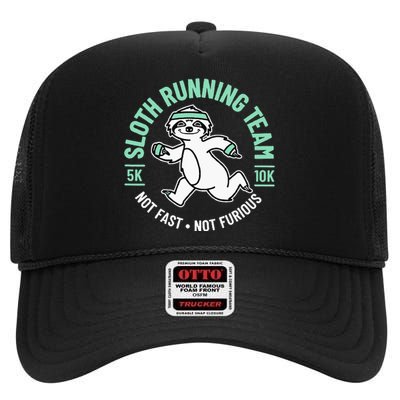 Sloth Running Team Not Fast Not Furious High Crown Mesh Back Trucker Hat