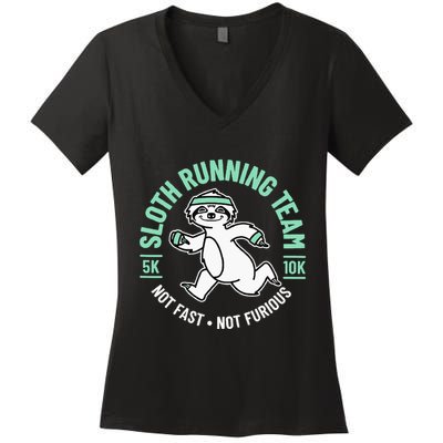Sloth Running Team Not Fast Not Furious Women's V-Neck T-Shirt
