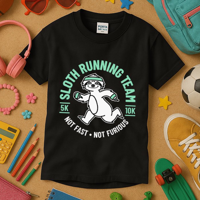 Sloth Running Team Not Fast Not Furious Kids T-Shirt