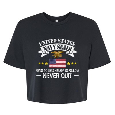 Seals Ready To Lead Ready To Follow Never Quit Na Vy Veteran Bella+Canvas Jersey Crop Tee