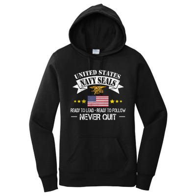 Seals Ready To Lead Ready To Follow Never Quit Na Vy Veteran Women's Pullover Hoodie