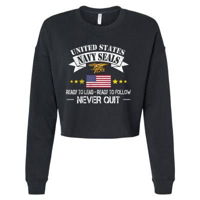 Seals Ready To Lead Ready To Follow Never Quit Na Vy Veteran Cropped Pullover Crew