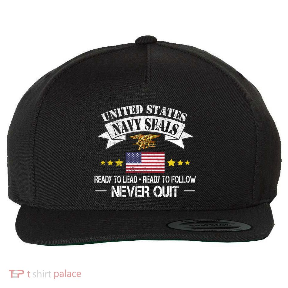 Seals Ready To Lead Ready To Follow Never Quit Na Vy Veteran Wool Snapback Cap