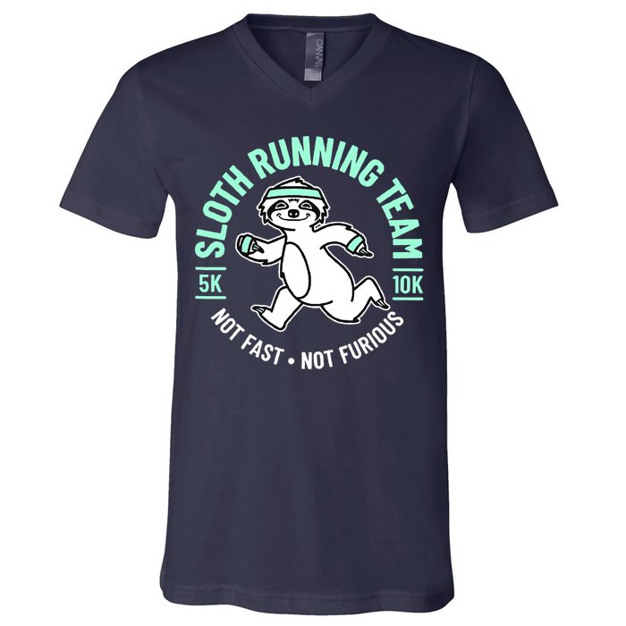 Sloth Running Team Not Fast Not Furious V-Neck T-Shirt
