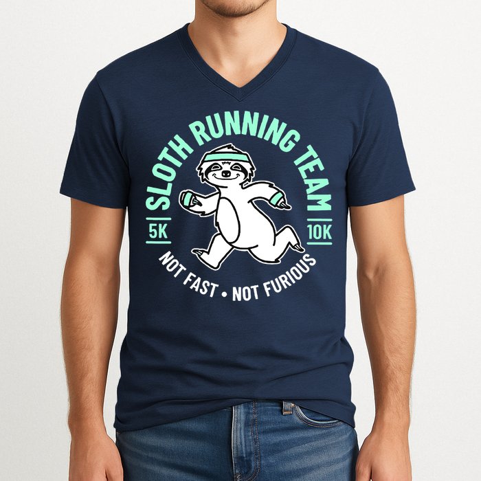 Sloth Running Team Not Fast Not Furious V-Neck T-Shirt