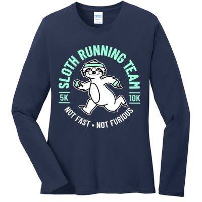 Sloth Running Team Not Fast Not Furious Ladies Long Sleeve Shirt