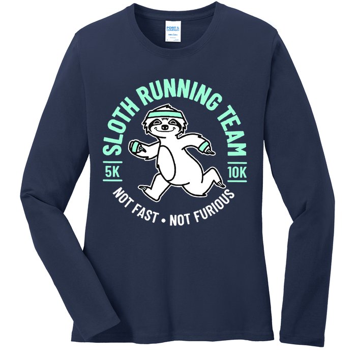 Sloth Running Team Not Fast Not Furious Ladies Long Sleeve Shirt