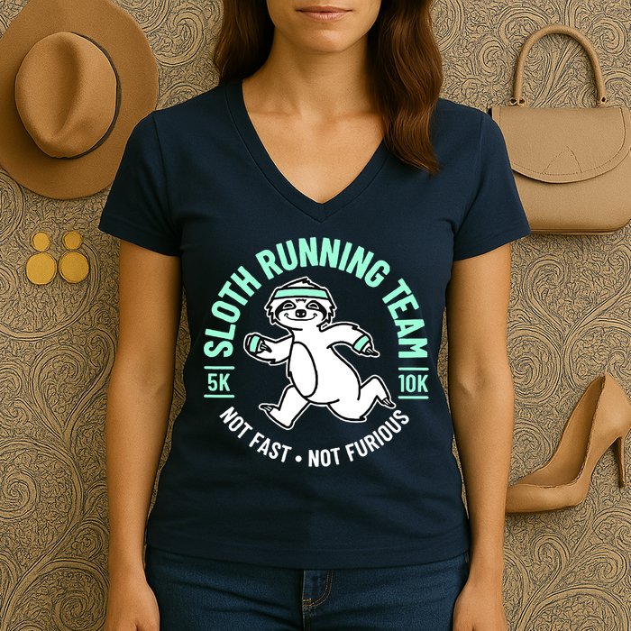 Sloth Running Team Not Fast Not Furious Women's V-Neck T-Shirt
