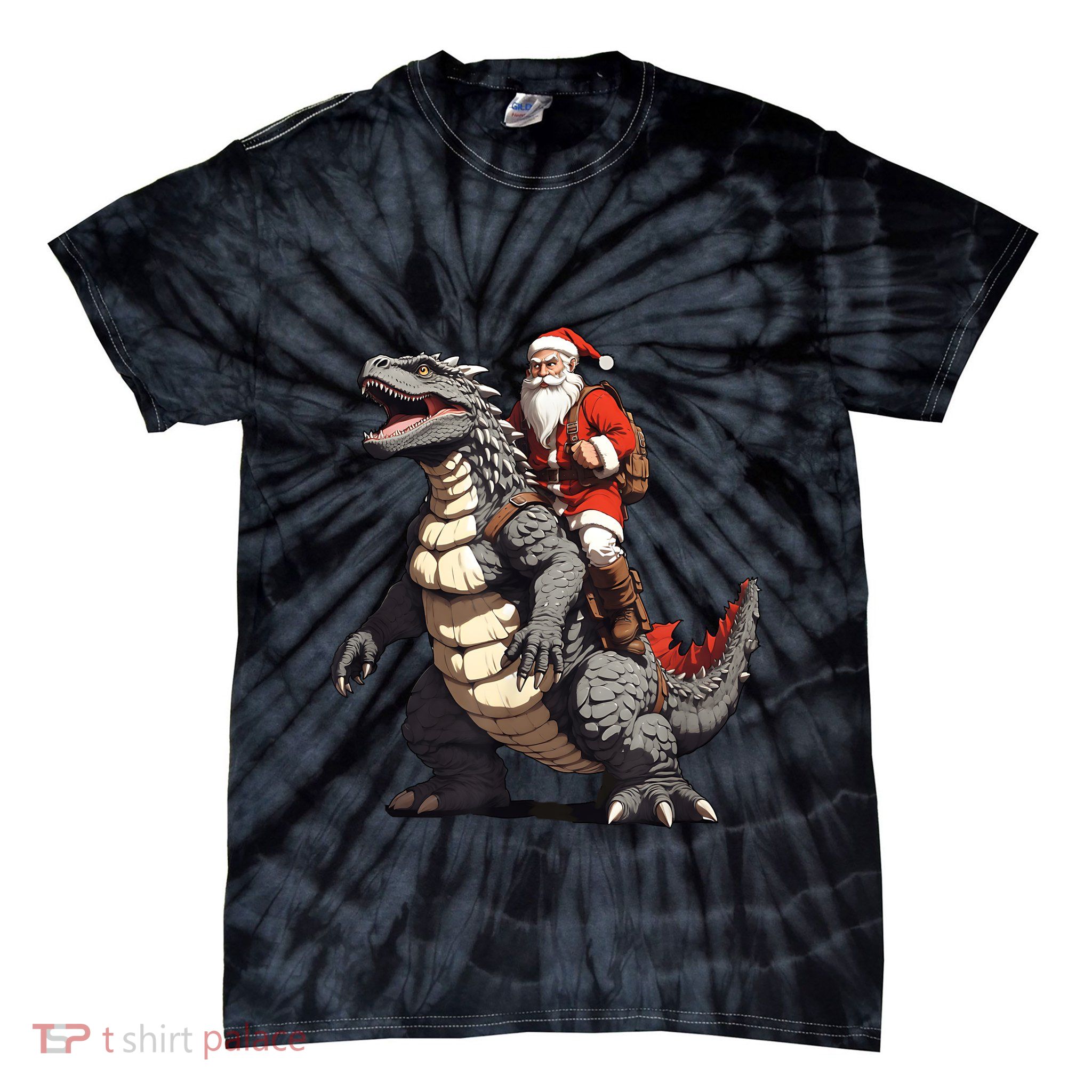 Santa Riding The Japanese Monster Kaiju For Christmas Tie-Dye T-Shirt