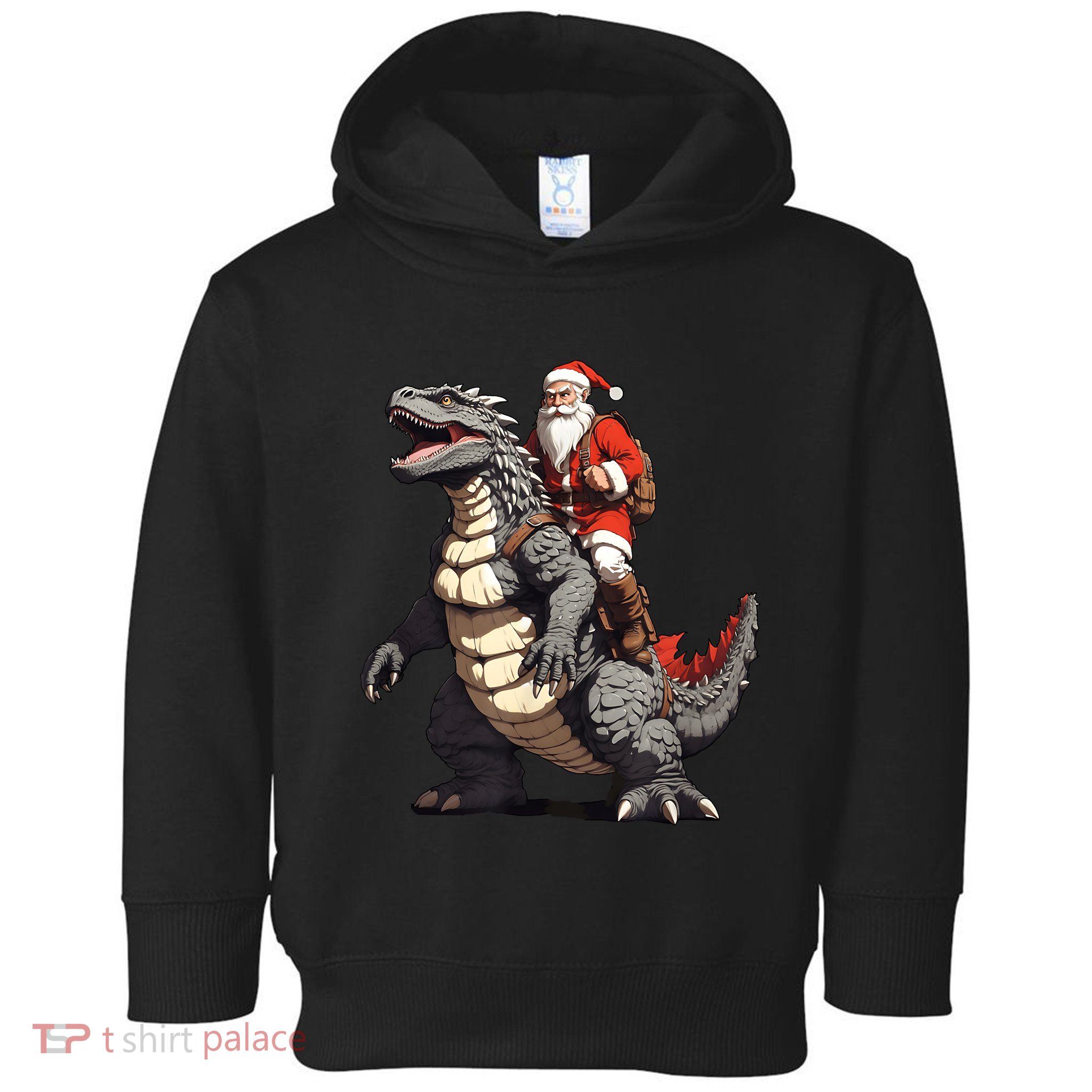 Santa Riding The Japanese Monster Kaiju For Christmas Toddler Hoodie
