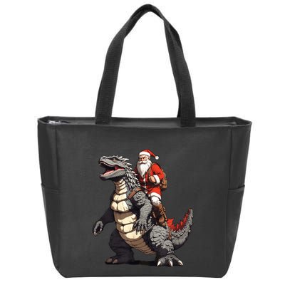 Santa Riding The Japanese Monster Kaiju For Christmas Zip Tote Bag