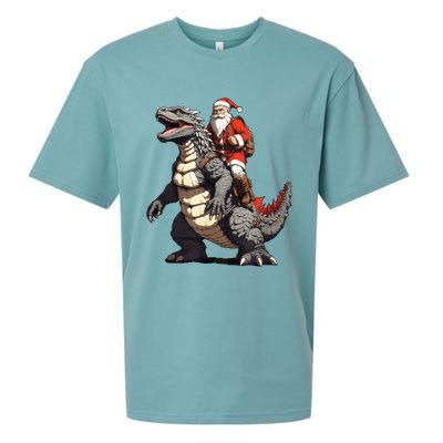 Santa Riding The Japanese Monster Kaiju For Christmas Sueded Cloud Jersey T-Shirt