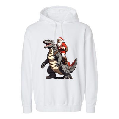 Santa Riding The Japanese Monster Kaiju For Christmas Garment-Dyed Fleece Hoodie