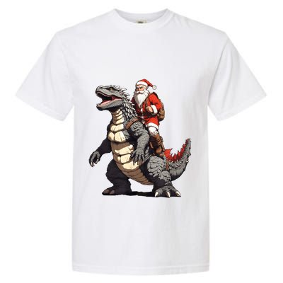 Santa Riding The Japanese Monster Kaiju For Christmas Garment-Dyed Heavyweight T-Shirt