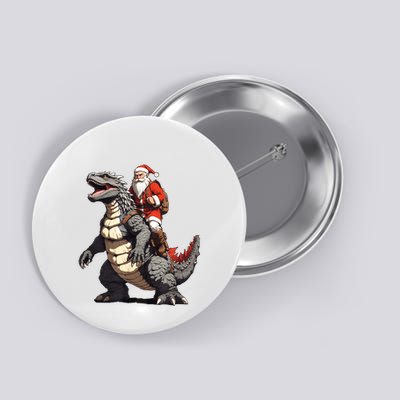 Santa Riding The Japanese Monster Kaiju For Christmas Button