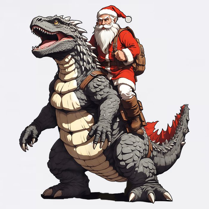 Santa Riding The Japanese Monster Kaiju For Christmas 11oz C Handle Ceramic Mug