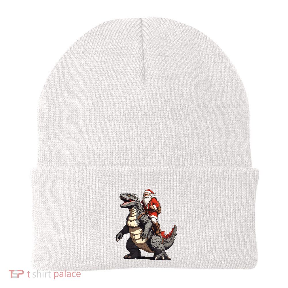 Santa Riding The Japanese Monster Kaiju For Christmas Beanie
