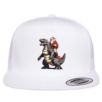 Santa Riding The Japanese Monster Kaiju For Christmas Flatbill Hat