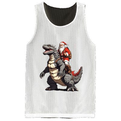 Santa Riding The Japanese Monster Kaiju For Christmas Mesh Reversible Basketball Jersey Tank