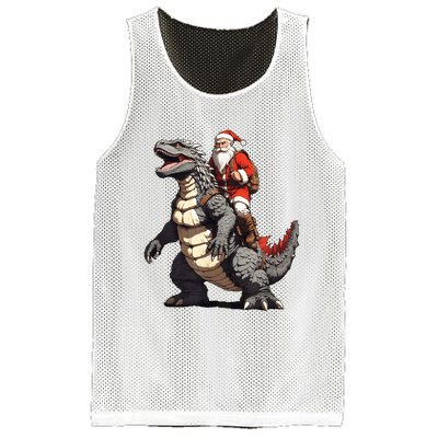 Santa Riding The Japanese Monster Kaiju For Christmas Mesh Reversible Basketball Jersey Tank