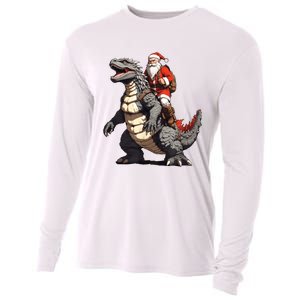 Santa Riding The Japanese Monster Kaiju For Christmas Cooling Performance Long Sleeve Crew