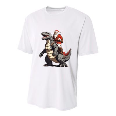 Santa Riding The Japanese Monster Kaiju For Christmas Youth Performance Sprint T-Shirt