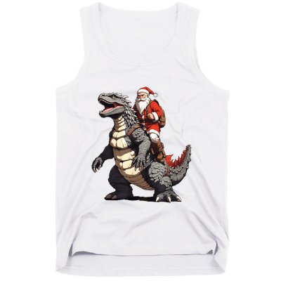 Santa Riding The Japanese Monster Kaiju For Christmas Tank Top