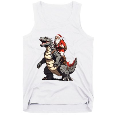 Santa Riding The Japanese Monster Kaiju For Christmas Tank Top