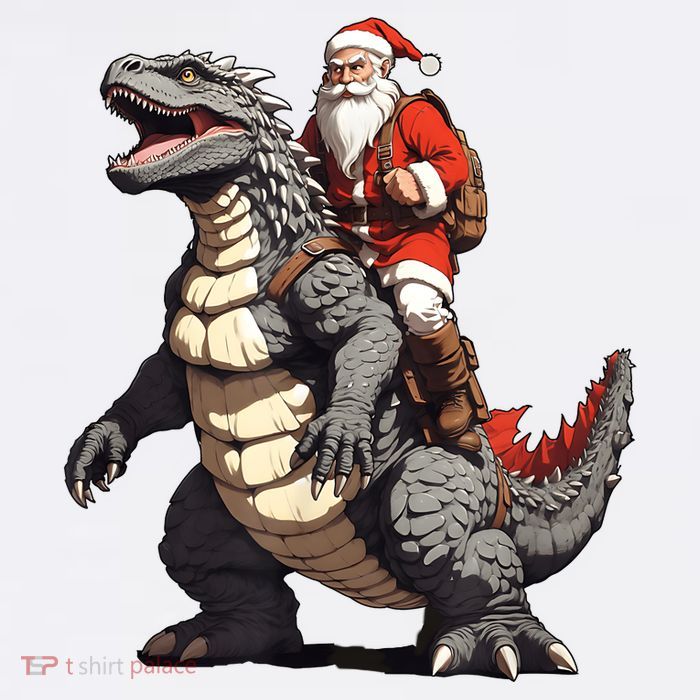Santa Riding The Japanese Monster Kaiju For Christmas Tank Top