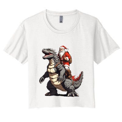 Santa Riding The Japanese Monster Kaiju For Christmas Crop Top