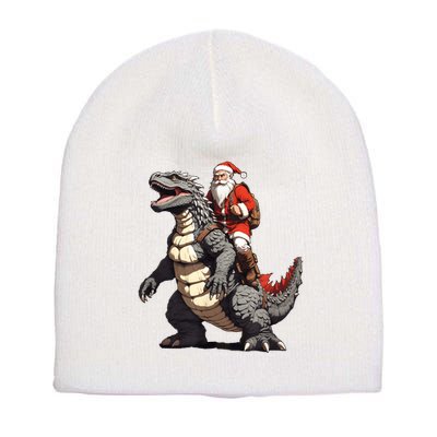 Santa Riding The Japanese Monster Kaiju For Christmas Short Acrylic Beanie