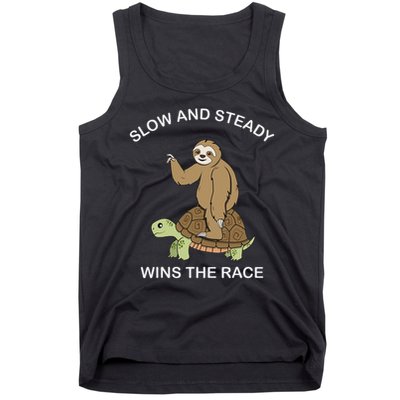 Sloth Riding Turtle Slow And Steady Wins The Race Funny Tank Top
