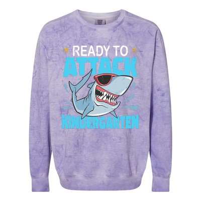 Shark Ready To Attack Kindergarten First Day Of School Colorblast Crewneck Sweatshirt