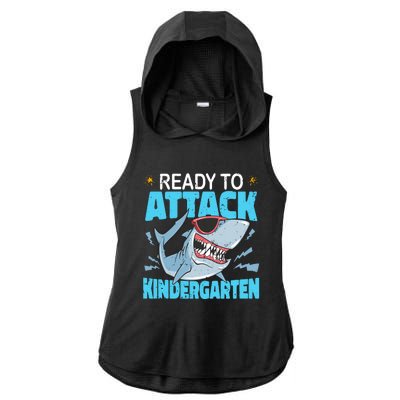 Shark Ready To Attack Kindergarten First Day Of School Ladies PosiCharge Tri-Blend Wicking Draft Hoodie Tank