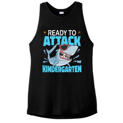 Shark Ready To Attack Kindergarten First Day Of School Ladies PosiCharge Tri-Blend Wicking Tank