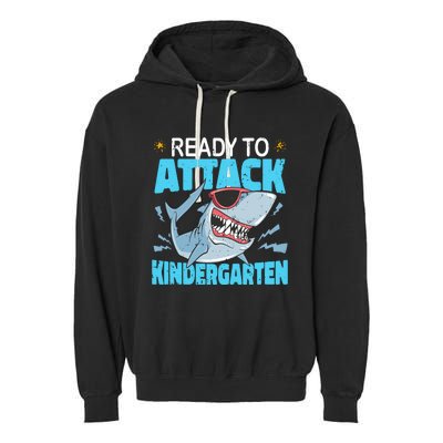 Shark Ready To Attack Kindergarten First Day Of School Garment-Dyed Fleece Hoodie