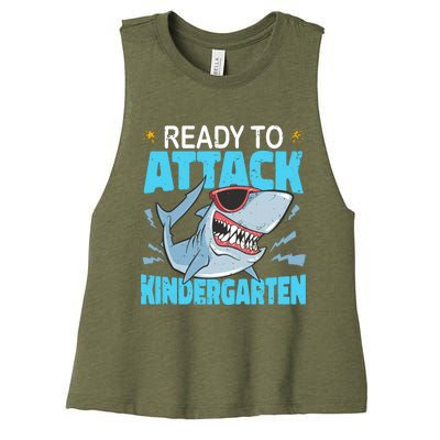 Shark Ready To Attack Kindergarten First Day Of School Women's Racerback Cropped Tank