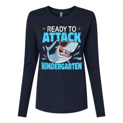 Shark Ready To Attack Kindergarten First Day Of School Womens Cotton Relaxed Long Sleeve T-Shirt