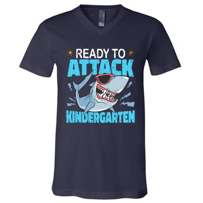 Shark Ready To Attack Kindergarten First Day Of School V-Neck T-Shirt