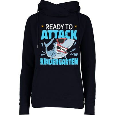 Shark Ready To Attack Kindergarten First Day Of School Womens Funnel Neck Pullover Hood