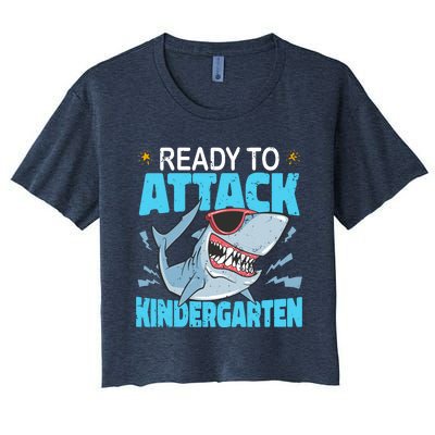 Shark Ready To Attack Kindergarten First Day Of School Women's Crop Top Tee