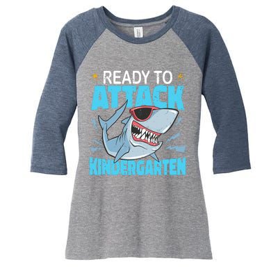 Shark Ready To Attack Kindergarten First Day Of School Women's Tri-Blend 3/4-Sleeve Raglan Shirt