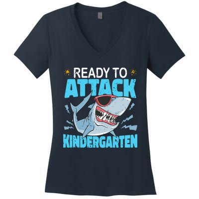 Shark Ready To Attack Kindergarten First Day Of School Women's V-Neck T-Shirt