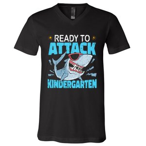 Shark Ready To Attack Kindergarten First Day Of School V-Neck T-Shirt