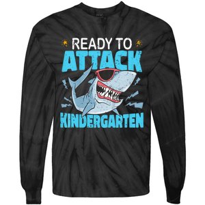 Shark Ready To Attack Kindergarten First Day Of School Tie-Dye Long Sleeve Shirt