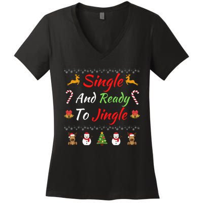 Single Ready To Jingle Christmas Jingle Xmas Holiday Gift Funny Christmas Tree Women's V-Neck T-Shirt