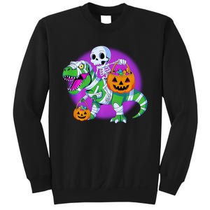 Skeleton Riding Trex Mummy Dinosaur Halloween Funny Pumpkin Long Sleeve Sweatshirt