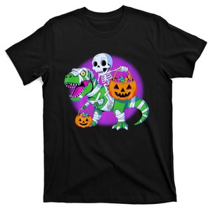 Skeleton Riding Trex Mummy Dinosaur Halloween Funny Pumpkin Long Sleeve T-Shirt