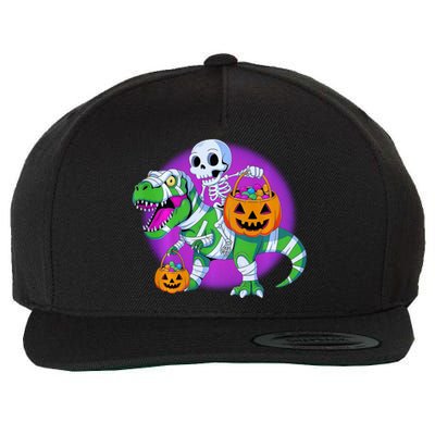 Skeleton Riding Trex Mummy Dinosaur Halloween Funny Pumpkin Long Sleeve Wool Snapback Cap