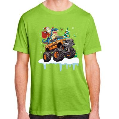 Santa Riding T Rex Dinosaur Monster Truck Christmas Funny Gift Adult ChromaSoft Performance T-Shirt